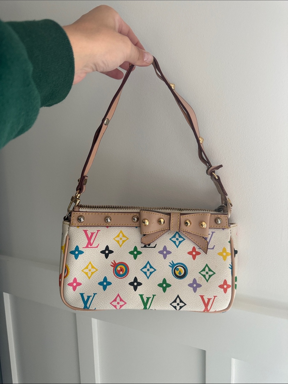 Louis Vuitton Multicolor Monogram Mini Bag on White Canvas with Tan Trim